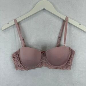 Dusty Rose Lace Trim Padded Underwire Bra 34B Adjustable Straps 2PKBRA1398